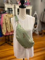 The Darling Effect Faux Leather Woven Adjustable Belt Bag Sage