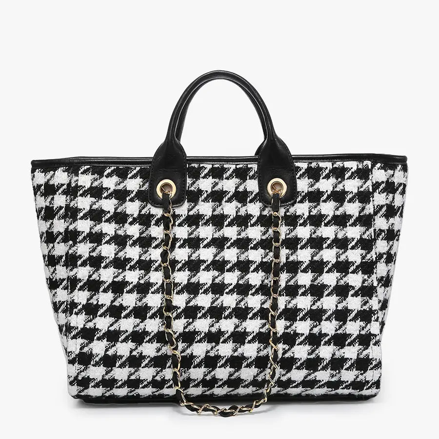 Jen & Co Black/White Houndstooth Kristina Satchel M2044-HDST.BKWT