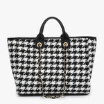 Jen & Co Black/White Houndstooth Kristina Satchel M2044-HDST.BKWT