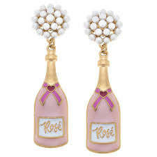 Canvas Valentine's Rose Bottle Pearl Cluster Enamel Earrings Pink 24115E-PK