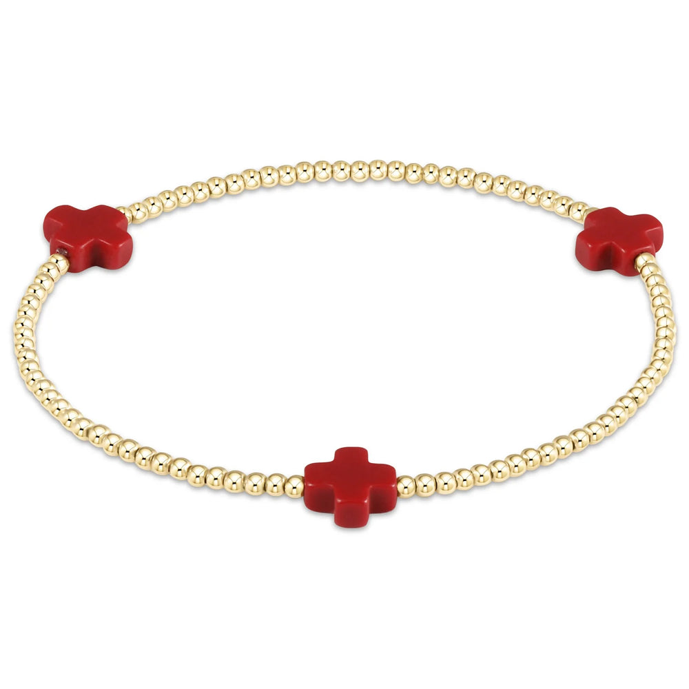 Enewton signature cross gold pattern 2mm bead bracelet red BSCGP2R