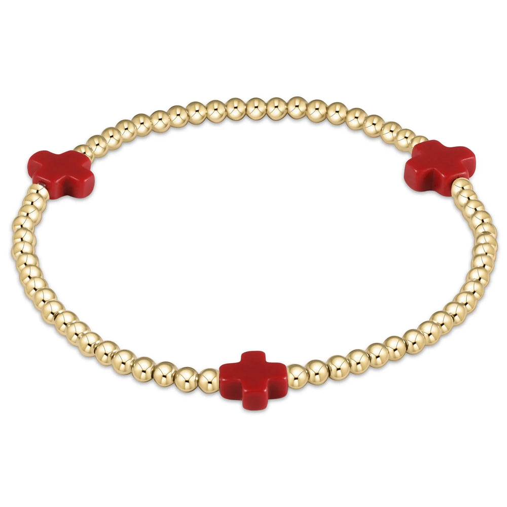 Enewton signature cross gold pattern 3mm bead bracelet red BSCGP3R