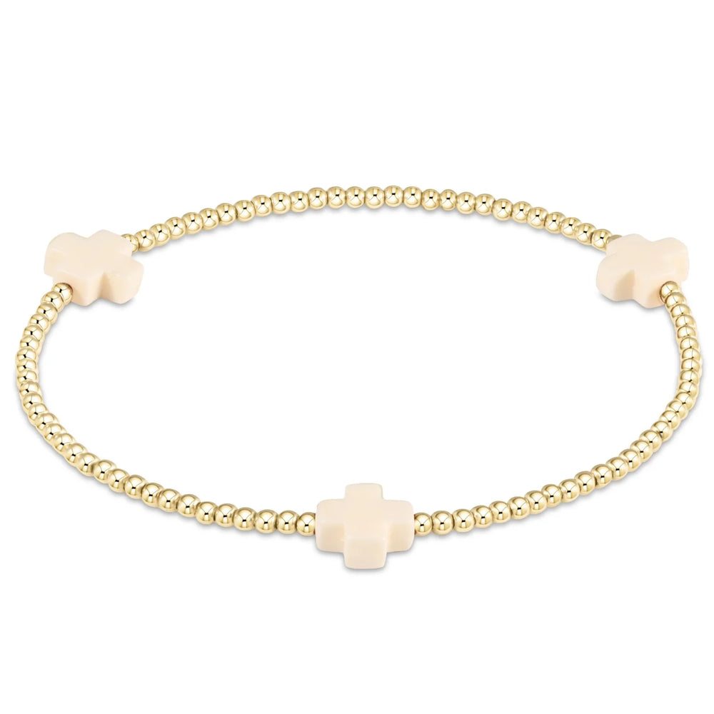 Enewton signature cross gold pattern 2mm bead bracelet off-white BSCGP2OW