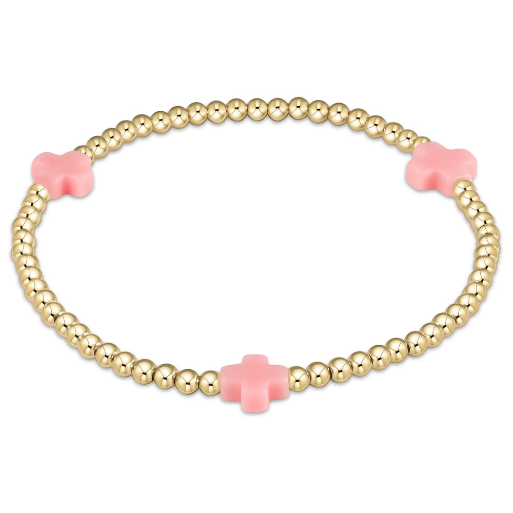 Enewton signature cross gold pattern 3mm bead bracelet pink BSCGP3PK