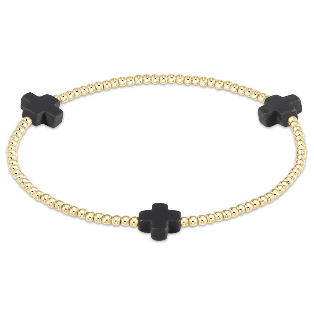 Enewton signature cross gold pattern 2mm bead bracelet onyx BSCGP2O