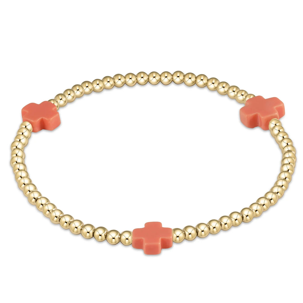 Enewton signature cross gold pattern 3mm bead bracelet coral BSCGP3COR
