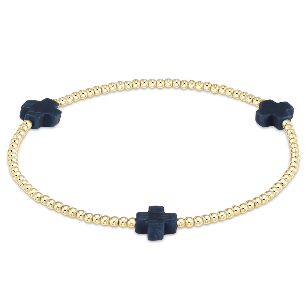 Enewton signature cross gold pattern 2mm bead bracelet navy BSCGP2N