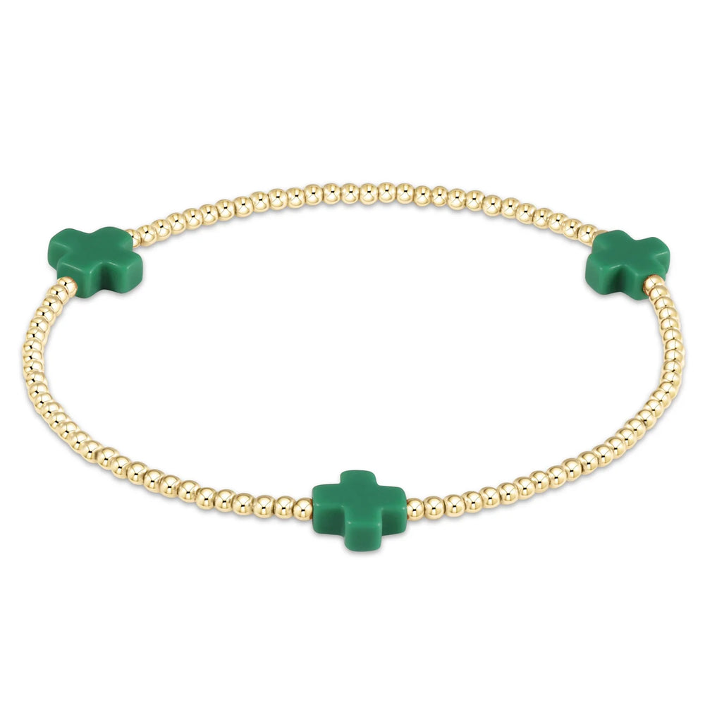 Enewton signature cross gold pattern 2mm bead bracelet emerald BSCGP2E