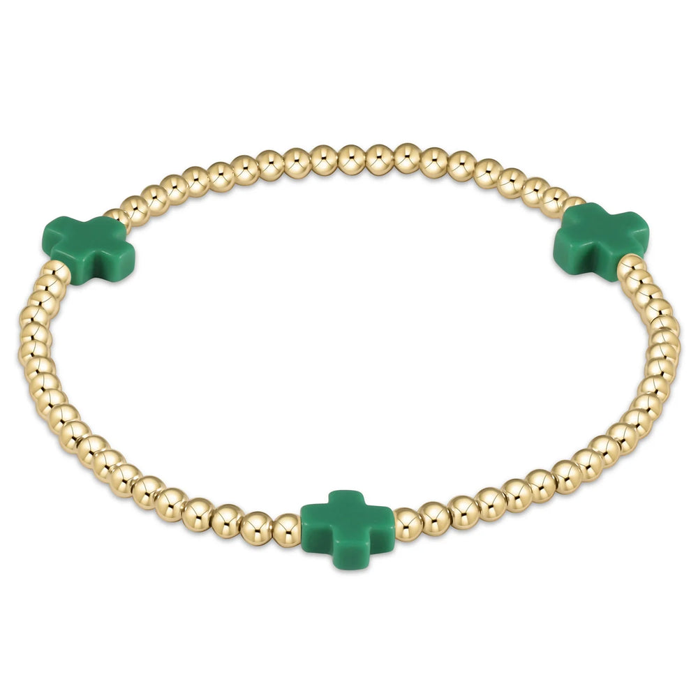 Enewton signature cross gold pattern 3mm bead bracelet emerald BSCGP3E