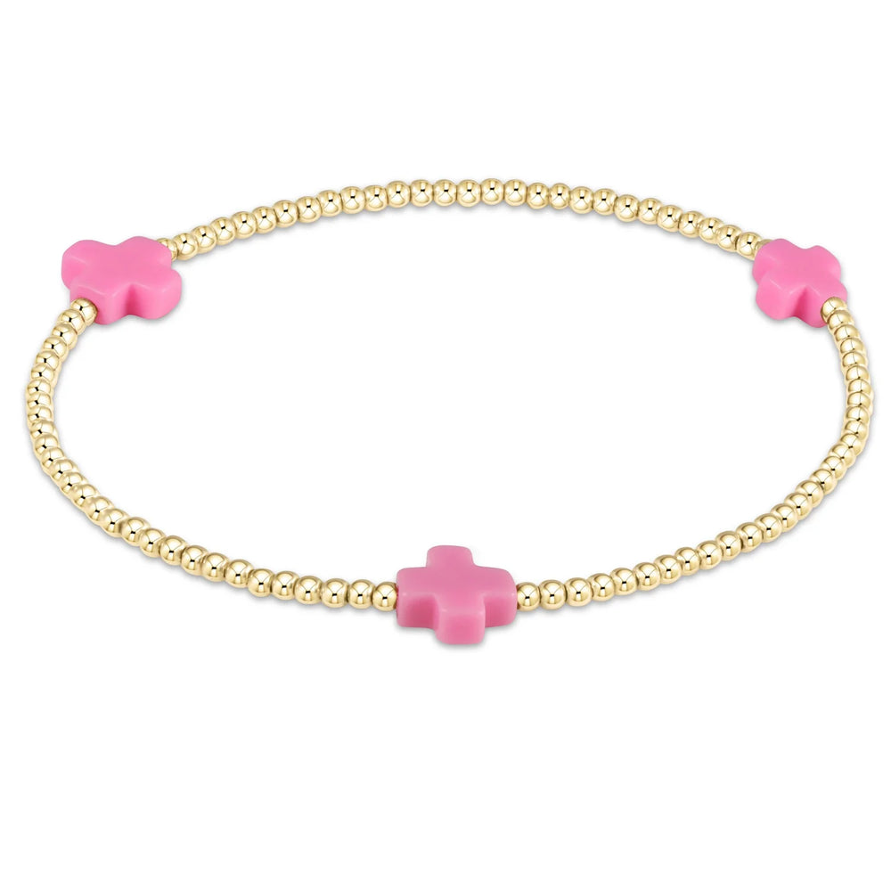 Enewton signature cross gold pattern 2mm bead bracelet bright pink BSCGP2BP