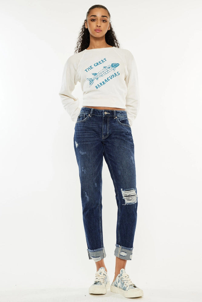 KanCan High-Rise Distressed Boyfriend Jean 8559M-OP