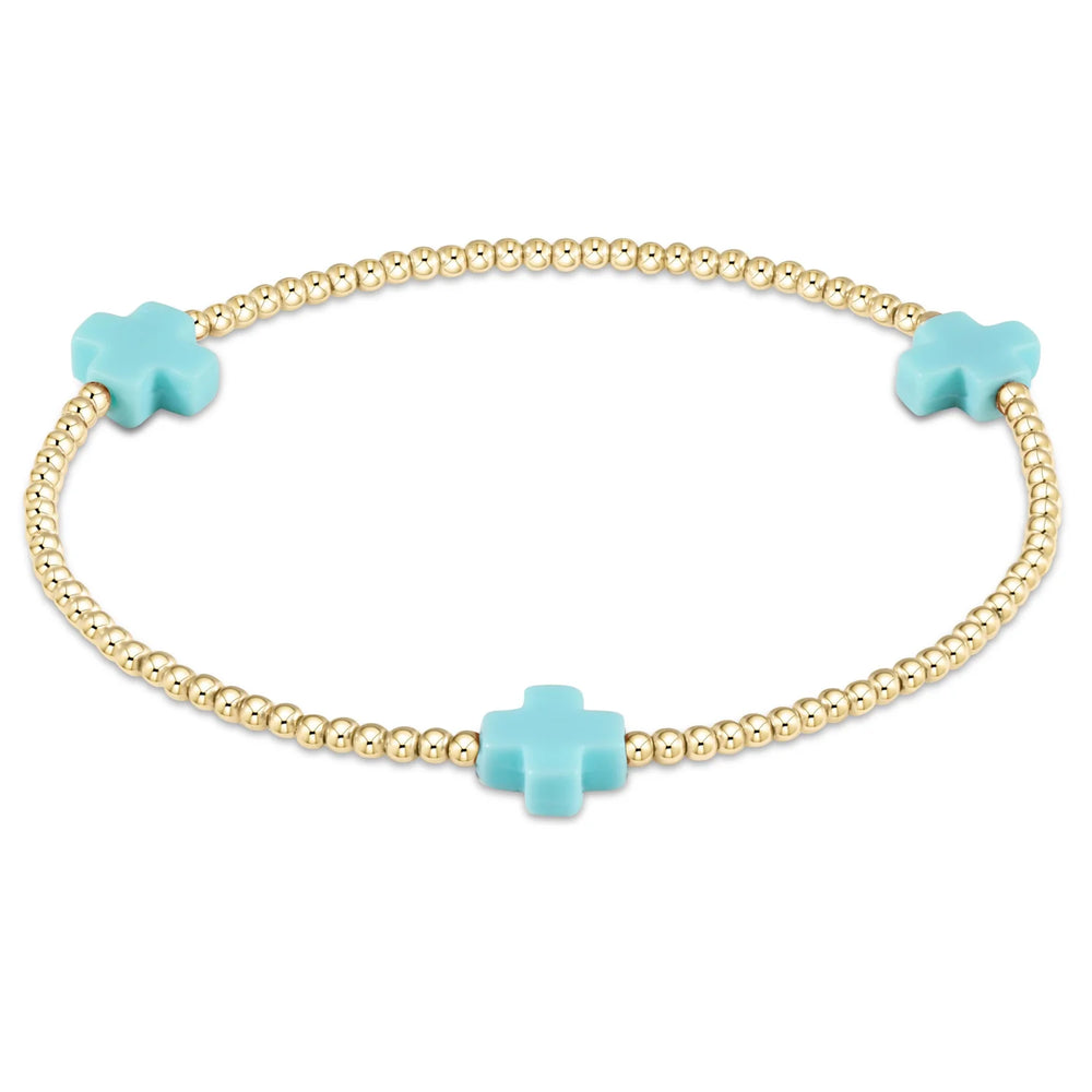 Enewton signature cross gold pattern 2mm bead bracelet turquoise BSCGP2T