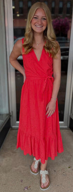 LoveStitch Coral V-Neck Eyelet Maxi Dress I-73251WL-STF