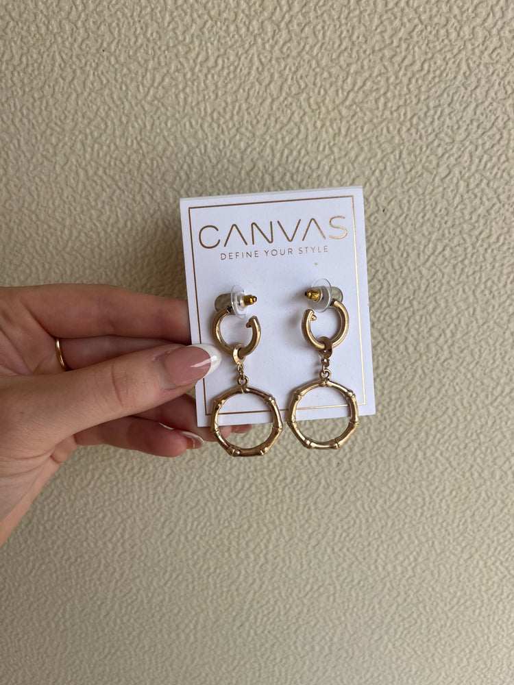 Canvas Ingrid Bamboo Drop Hoop Earrings Warn Gold 22904E-GD
