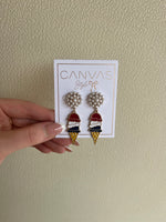 Canvas Red White & Blue Ice Cream Cone Pearl Cluster Enamel Earrings 24362E-GD