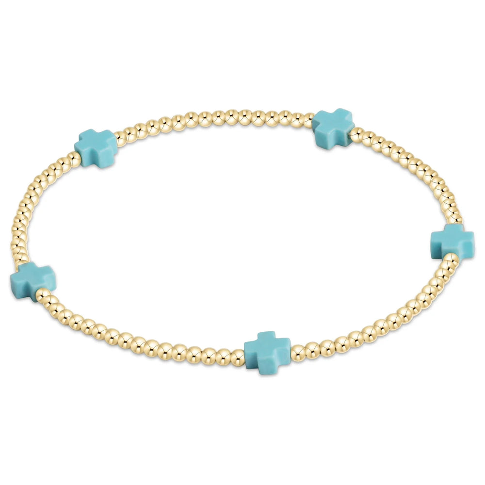 Enewton  signature cross small gold pattern 2mm bead bracelet turquoise BSCSMGP2T