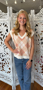 Dreamers Plaid Ivory & Pink Sweater Vest STA2854-R