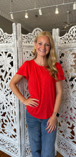 Gilli Red Double Ruffle Short Sleeve Top T10232
