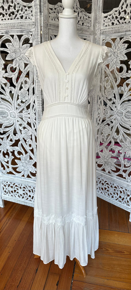 LoveStitch Lace Flutter Sleeve V-Neck Dress I-73636WL-SAS