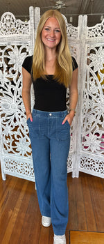 Rae Mode Cotton Stretch Denim Wide Leg Pant P6278