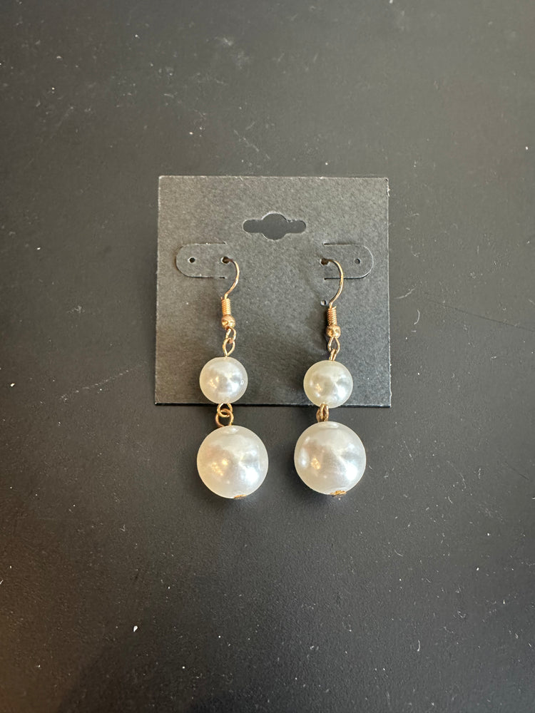 Gold Double Pearl Drop Earrings 83648A