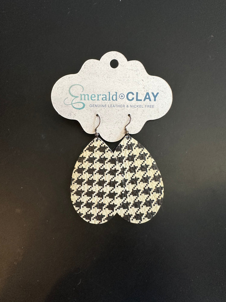 Emerald + Clay Houndstooth Leather Teardrop Earrings