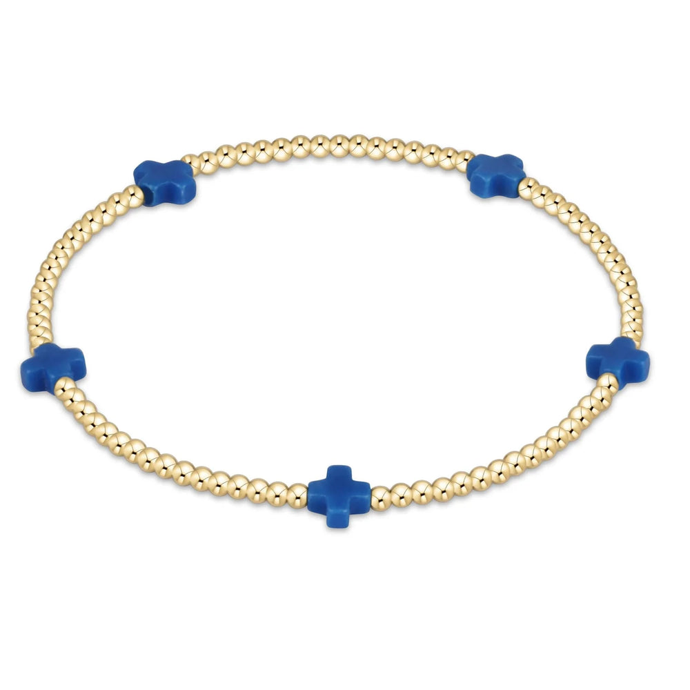 Enewton  signature cross small gold pattern 2mm bead bracelet cobalt BSCSMGP2COB