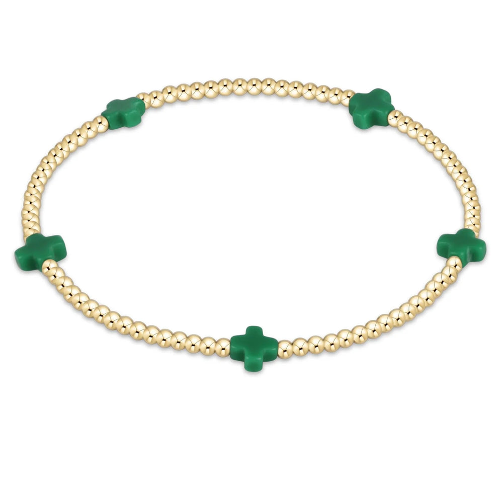 Enewton  signature cross small gold pattern 2mm bead bracelet emerald BSCSMGP2E