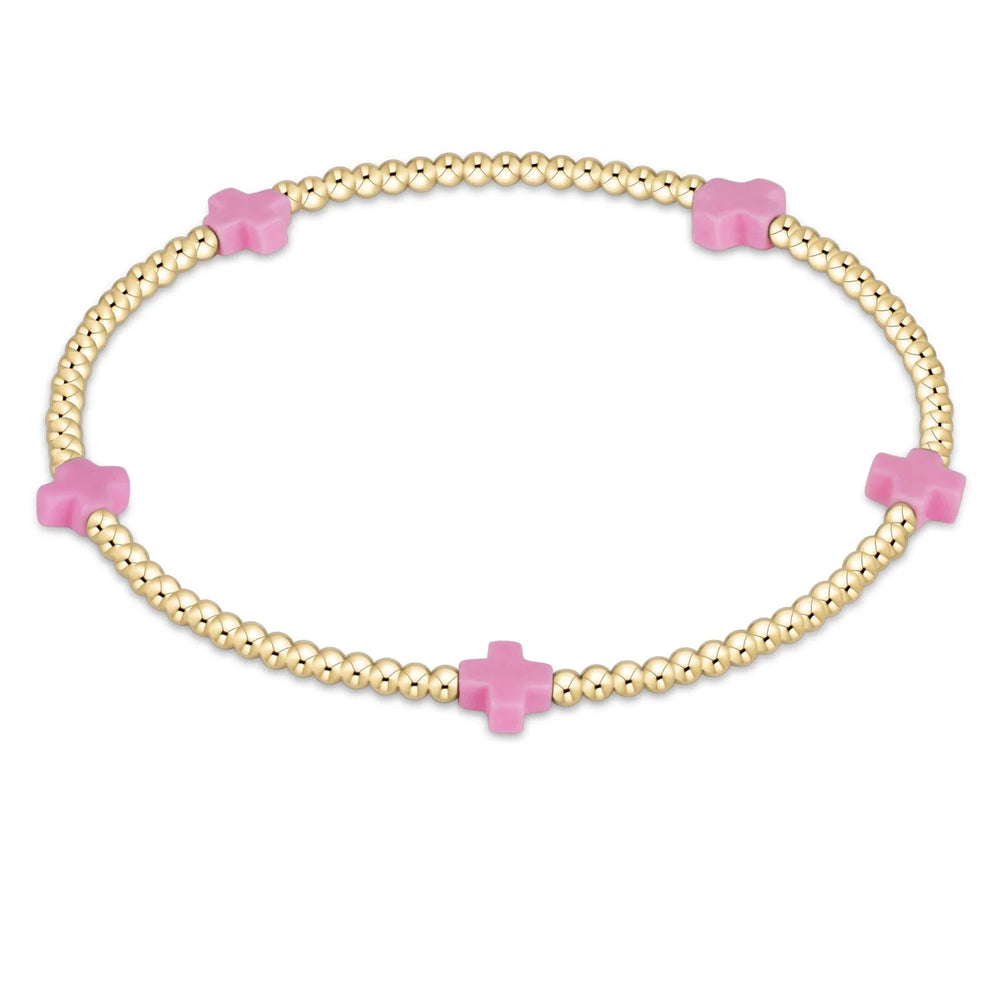 Enewton  signature cross small gold pattern 2mm bead bracelet bright pink BSCSMGP2BP