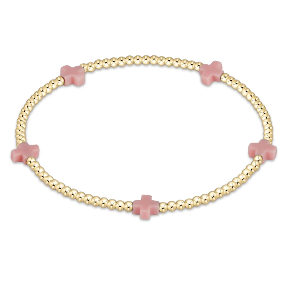 Enewton  signature cross small gold pattern 2mm bead bracelet pink BSCSMGP2PK