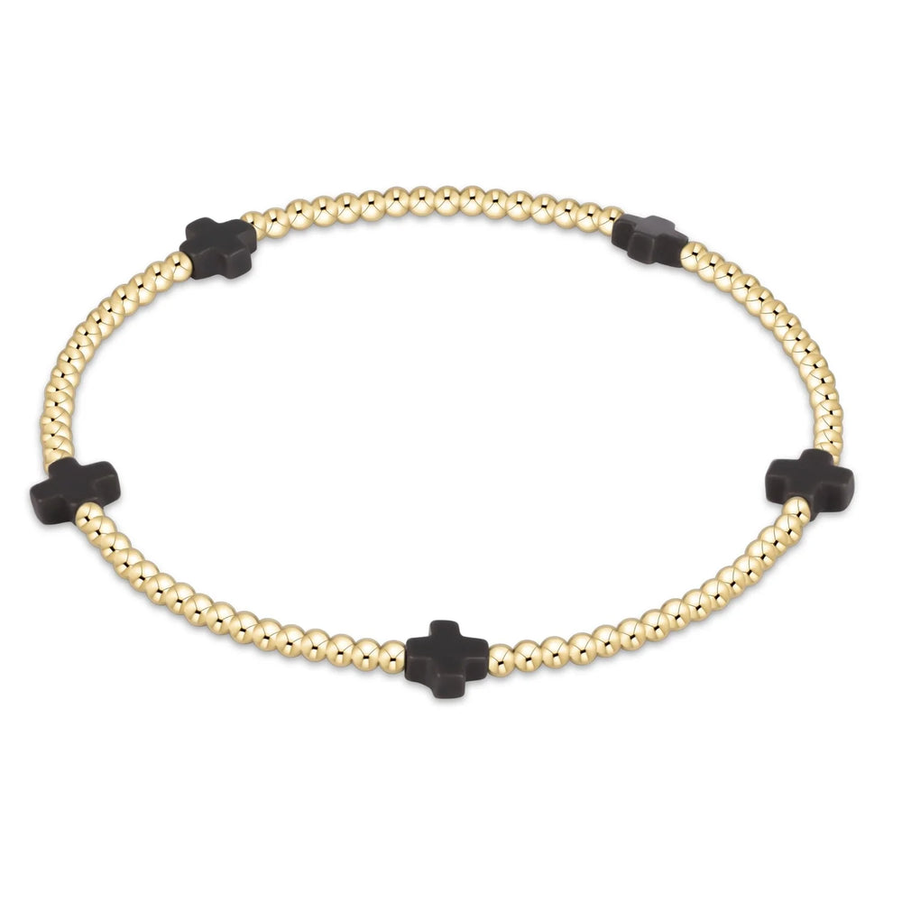Enewton  signature cross small gold pattern 2mm bead bracelet onyx BSCSMGP2O