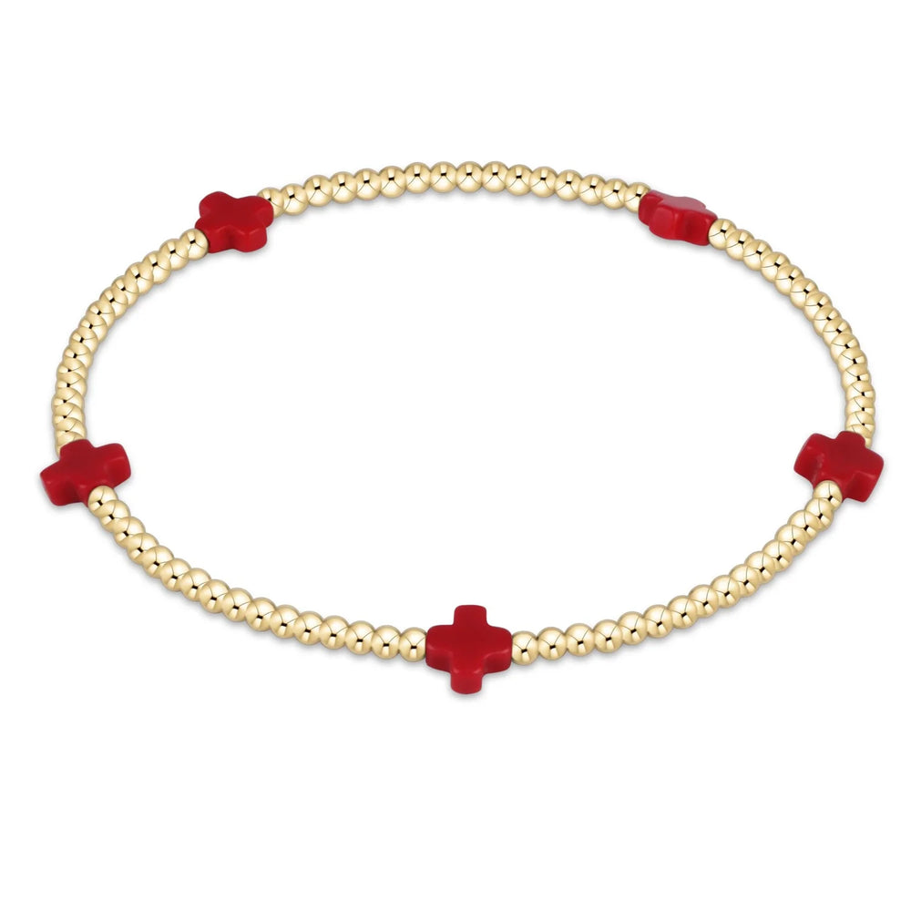 Enewton  signature cross small gold pattern 2mm bead bracelet red BSCSMGP2R