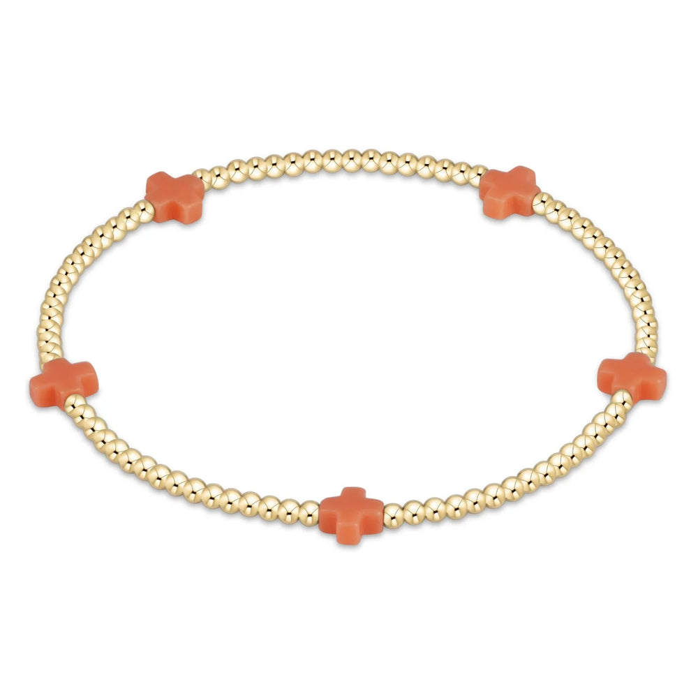 Enewton  signature cross small gold pattern 2mm bead bracelet coral BSCSMGP2COR