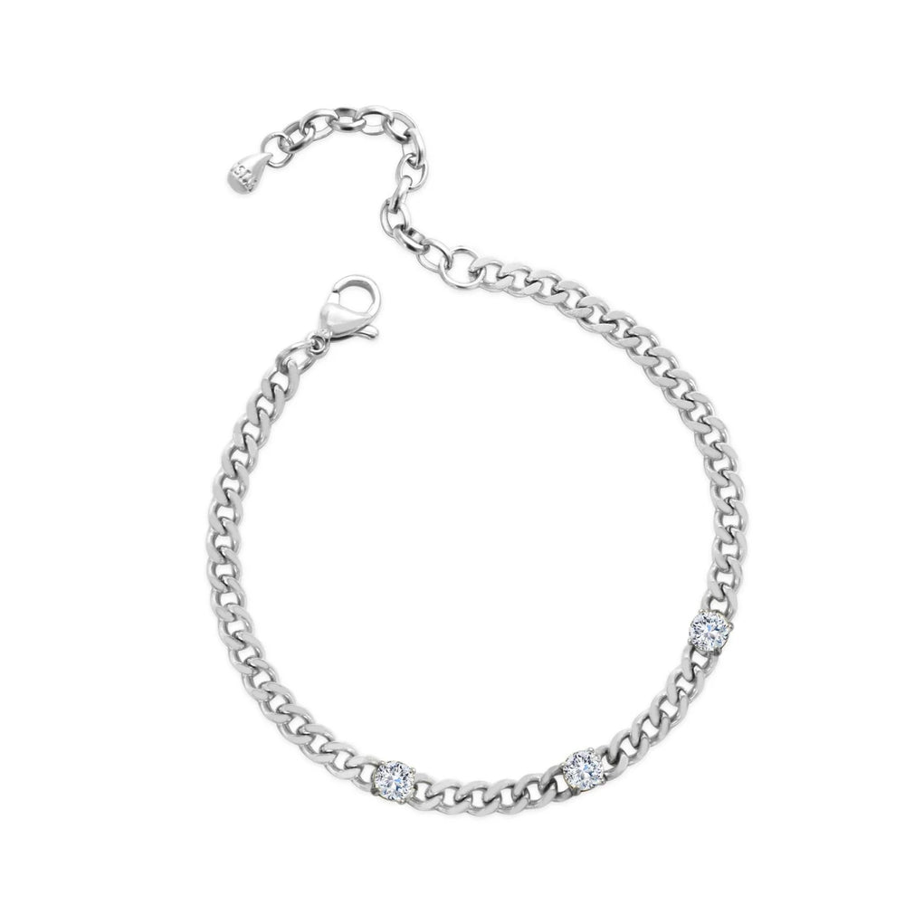 Isla Everyday Chain CZ Round Steel Bracelet B3002CZ3-ST