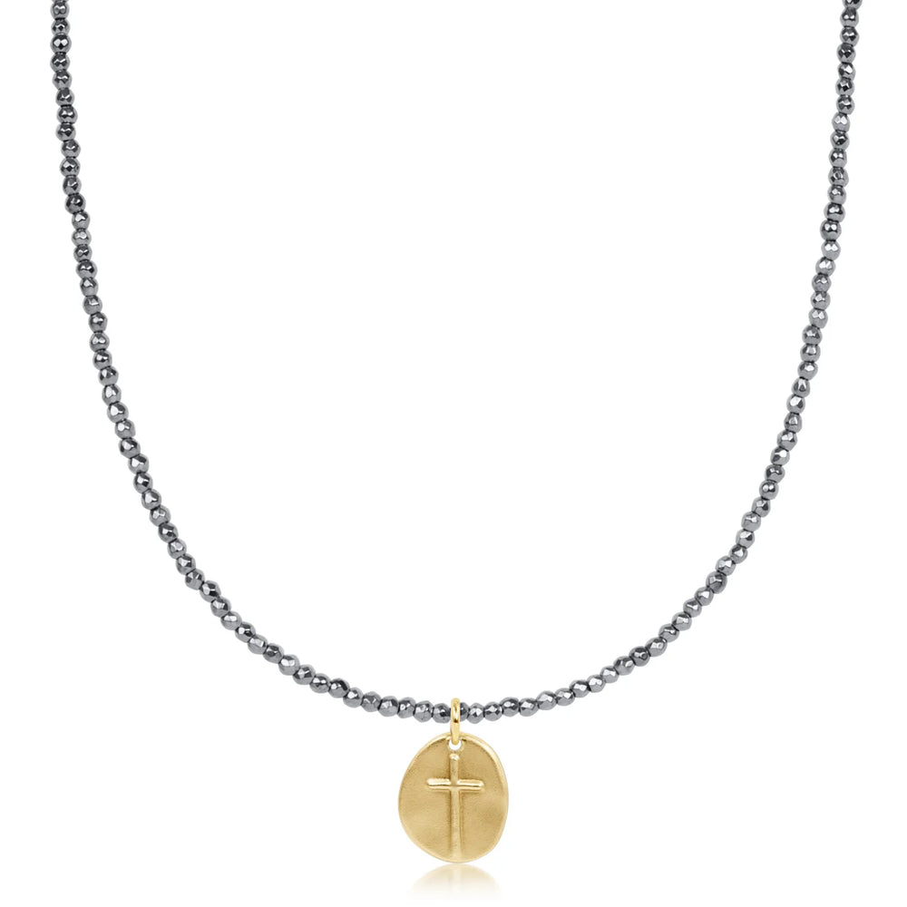 Enewton 15" choker silver faceted hematite 2mm bead - inspire small gold charm N15SILFHEM2INSSMG