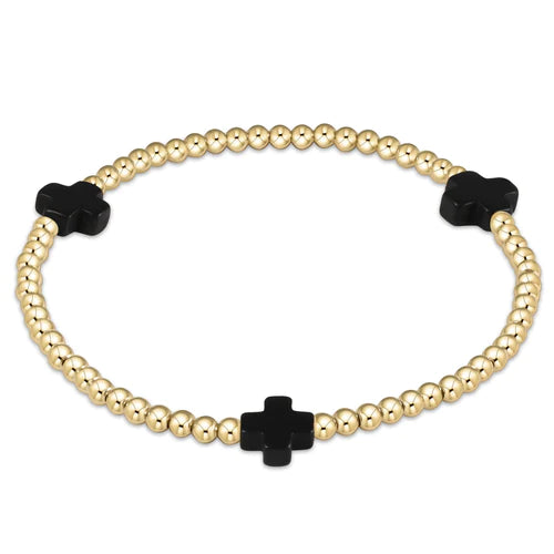 Enewton Signature Cross Gold Bead Bracelet-Onyx BSCGP3O
