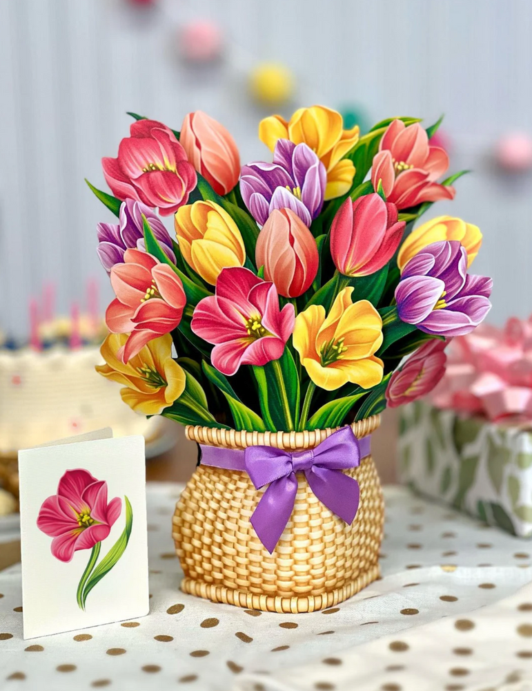 Fresh Cut Paper Pop-Up Flower Bouquet Festive Tulips