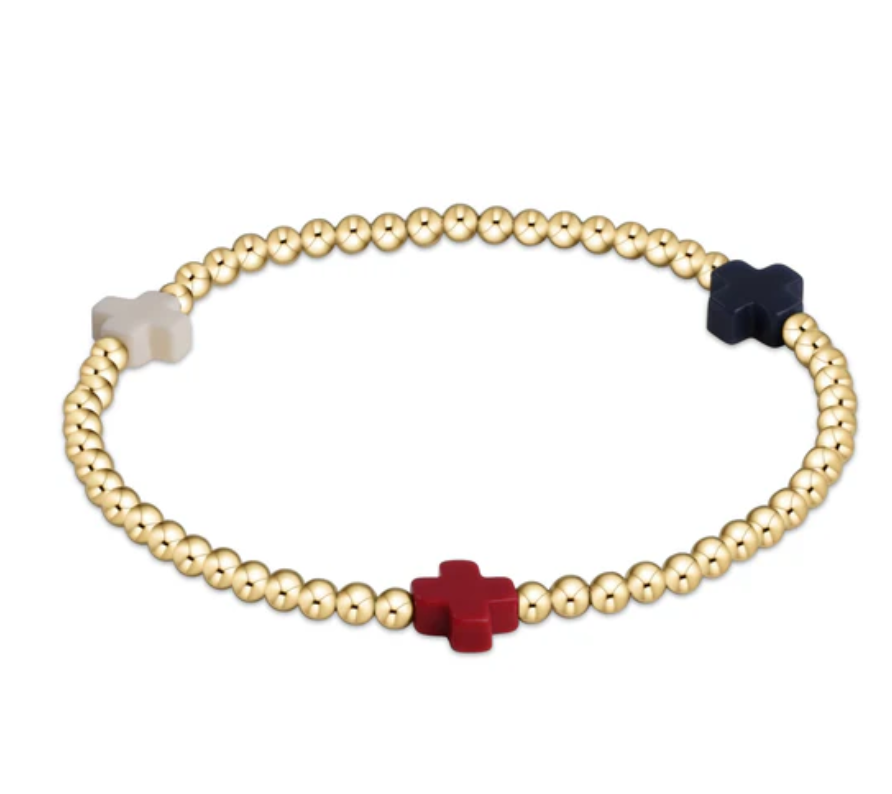 Enewton Signature Cross Gold Pattern 3mm Bead Bracelet Firecracker