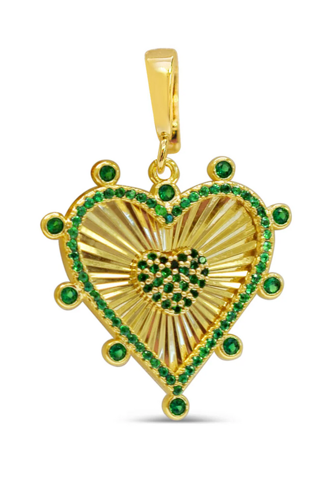 Charm Era Gold Emerald Burst Heart Charm CE-145-G