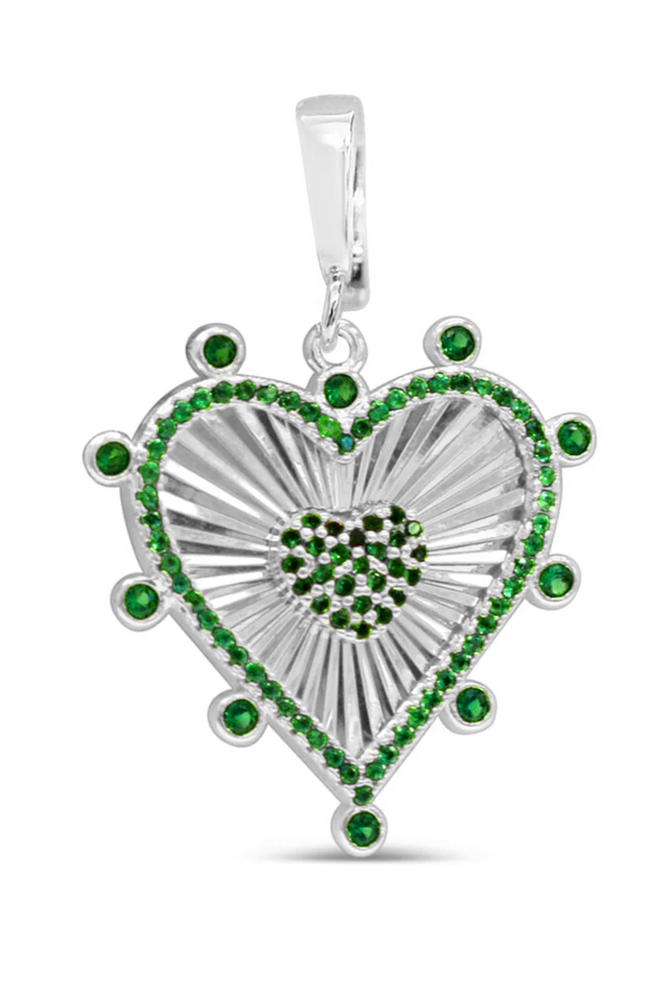 Charm Era Silver Emerald Burst Heart Charm CE-145-S