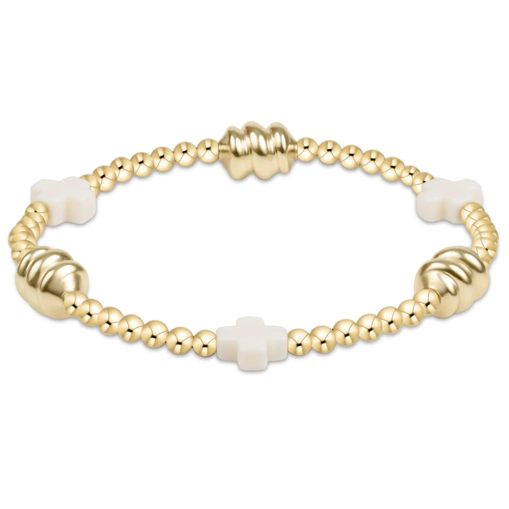 Enewton signature cross admire gold pattern 3mm bead bracelet - off-white BSCADG3OW