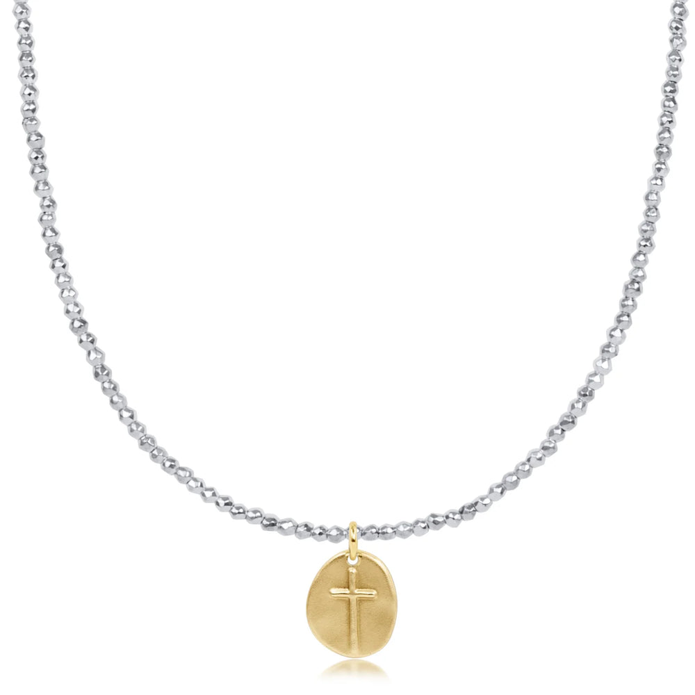 Enewton 17" choker bright silver faceted hematite 2mm bead - inspire small gold charm N17BRSILFHEM2INSSMG