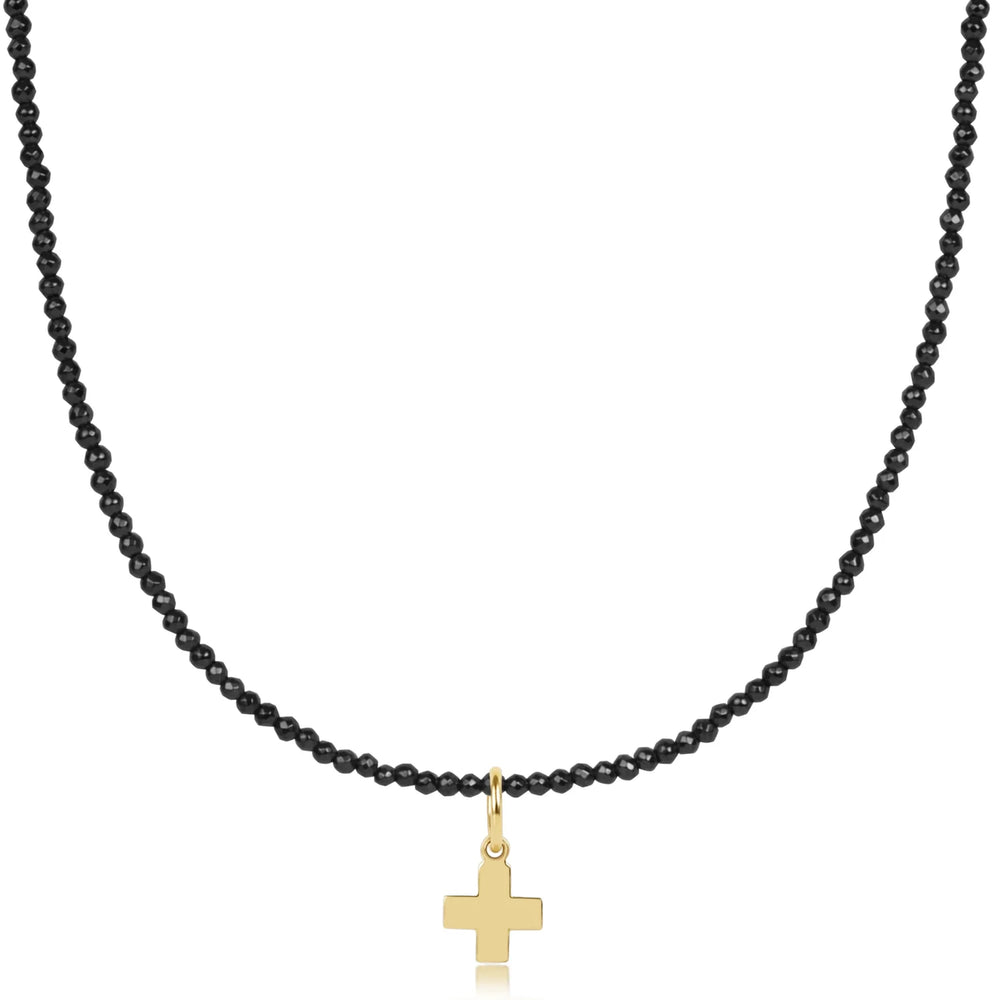 Enewton 15" choker faceted hematite 2mm bead - signature cross gold charm N15FHEM2SCG