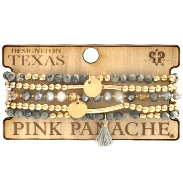 Pink Panache Gray Crystal & Gold Bead Strand Bracelet