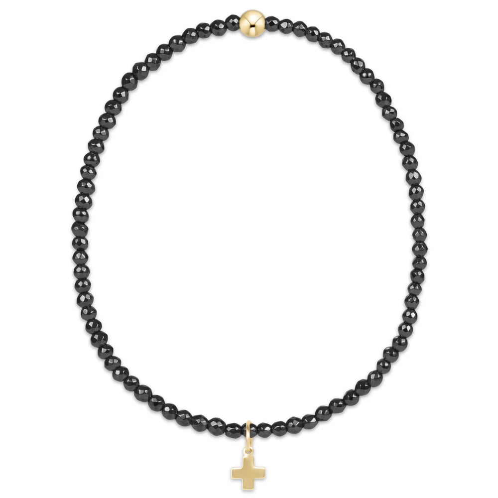 Enewton faceted hematite 2mm bead bracelet - signature cross gold charm BFHEM2SCG