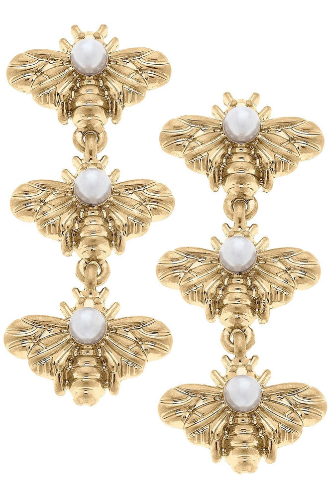 Canvas Martine Bee & Pearl Triple Drop Earring Worn Gold 23667E-GD