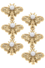 Canvas Martine Bee & Pearl Triple Drop Earring Worn Gold 23667E-GD