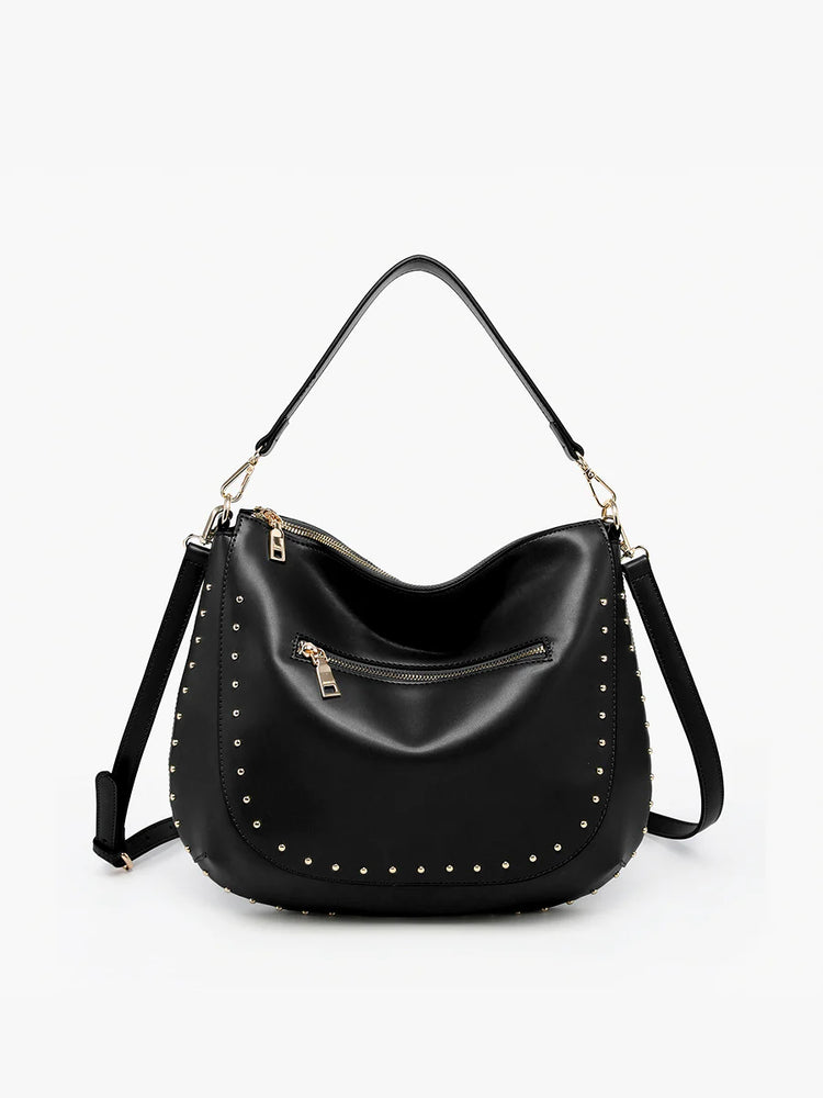 Jen & Co Black Aurelia Studded Hobo Crossbody M2630-BK