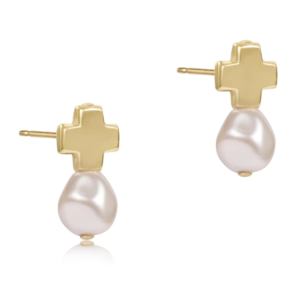 Enewton signature cross gold stud - pearl ESCGSPE