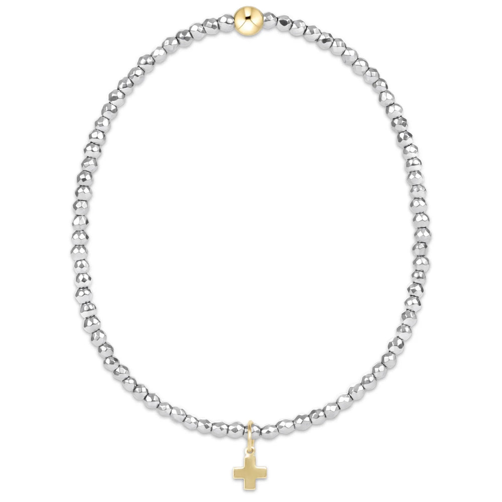 Enewton EXTENDS silver faceted hematite 2mm bead bracelet - signature cross gold charm BEXSILFHEM2SCG